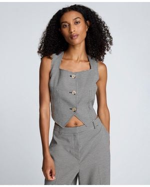 Kenneth Cole Houndstooth Cropped Fitted Bodice Vest - Gray