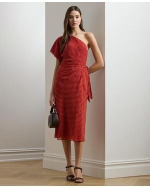 Ralph Lauren Geo-print Georgette One-shoulder Dress - Red
