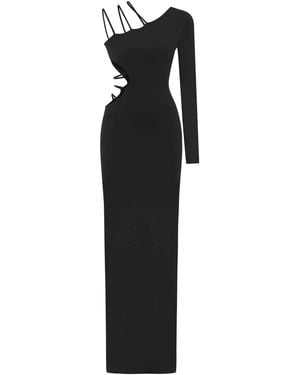 Jendue Aurora One Shoulder Denim Maxi Dress - Black