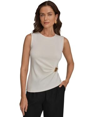 Donna Karan Petite Crewneck Top - White
