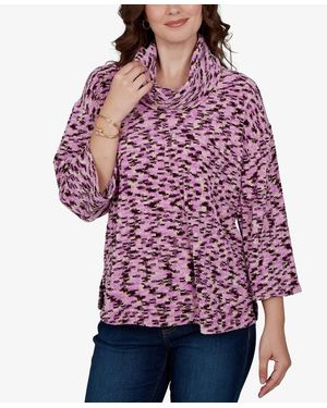 Ruby Rd. Petite Spacedye Cowl Neck 3/4-sleeve Top - Red