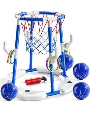 Gnuadz 2-in-1 Pool Basketball Hoop Floating Water Game Ring Balls Pump Swimming Family Party - Blue