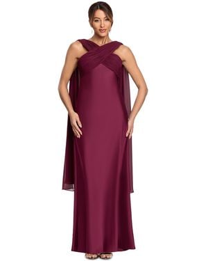 Betsy & Adam Amelia Halter Long Crossneck Dress - Red