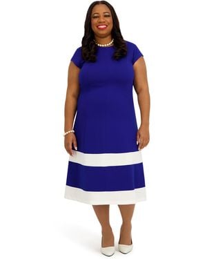 Kasper Cap Sleeve Knee Length Fit & Flare Dress - Blue