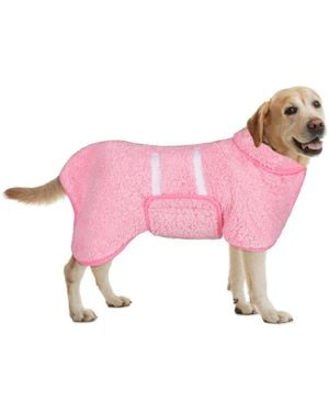 Aronkl Dog Bathrobe Quick Drying Super Absorbent Soft Warm Adjustable Machine Washable Pet Towel Supplies - Pink