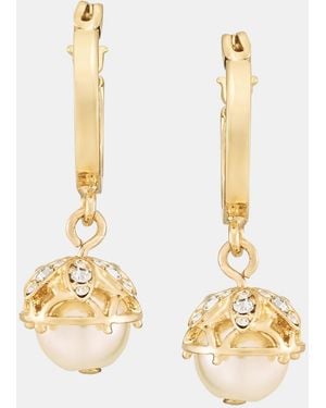 Marchesa Pave & Imitation Pearl Charm Hoop Earrings - Metallic
