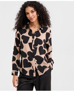Macy's On 34th Woven Heart Button-down Top - Black