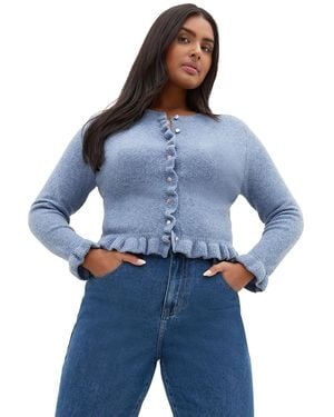 City Chic Florence Frill Cardigan - Blue