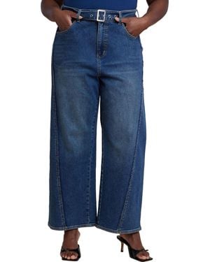 Eloquii Belted Straight Leg Jean - Blue