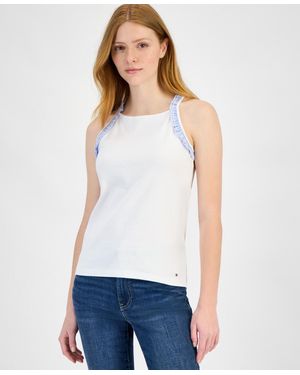 Tommy Hilfiger High-neck Ruffle-trim Cotton Tank Top - White
