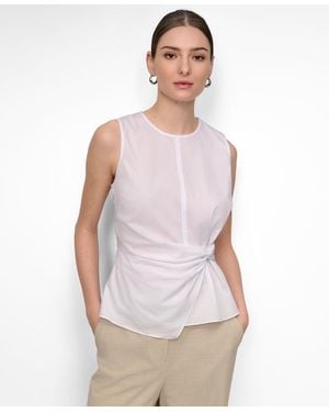 DKNY Poplin Ruched Side-twist Sleeveless Top - White