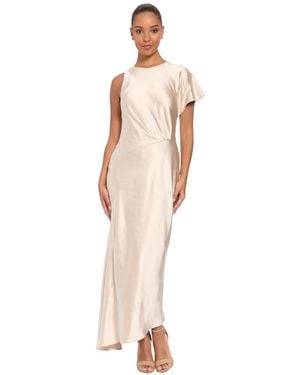 Luxely Satin Asymmetrical Short-sleeve Dress - White
