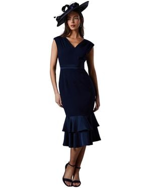 Coast Satin Back Crepe Dress With Peplum - Blue