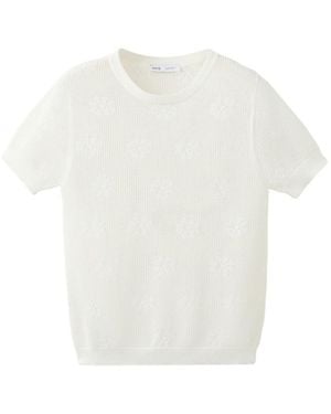 Mango Semi-transparent Floral Crochet Sweater - White