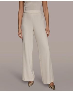 Donna Karan Wide Leg Side Zipper Pants - Natural