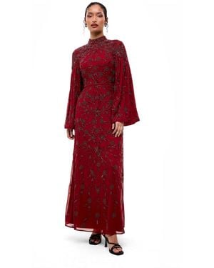 MARYISA Modest Embellished Sequins High Neck Gown - Red
