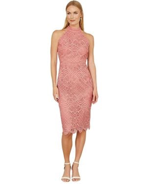 Yumi' Lace Halter Neck Dress - Red
