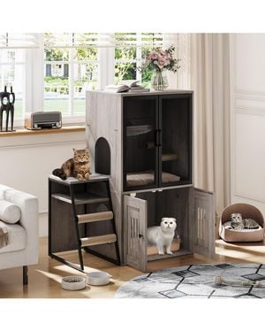 Homfan Double Cat Litter Box Enclosure - Metallic