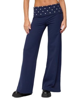 Edikted Reeva Polka Dot Fold Over Pants - Blue