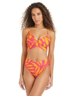 BarIII Ots Wrap Demi U W High Leg Swim Bottoms Bikini Top - Orange