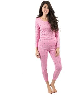 Leveret Matching Family Two-piece Cotton Long Sleeve Shirt And Pants Print Pajamas - Pink