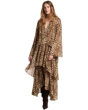 Michael Kors Michael Long Sleeve Leopard Print High-low Dress - Brown