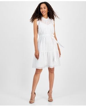 Julia Jordan High-neck Sleeveless Tie-waist Dress - White