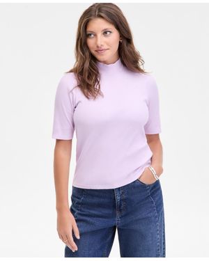 On 34th Mock Neck Elbow-sleeve Top - Purple