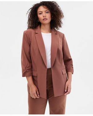 INC International Concepts Plus Size Kiss-front 3/4-sleeve Blazer - Red