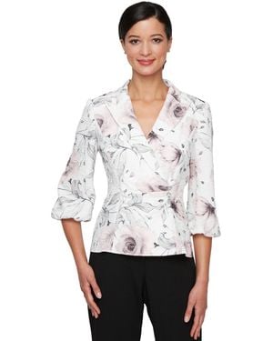 Alex Evenings Petite Jacquard Printed Faux-wrap Top - White