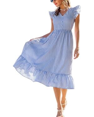 CUPSHE V-neck Sleeveless Woven Maxi Dress - Blue