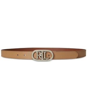 Ralph Lauren Oval-logo Reversible Leather Skinny Belt - Natural
