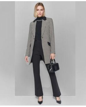 KARL LAGERFELD Pull On Ponte Knit Pants Embellished Sleeveless Top Checkered One Button Blazer - Gray