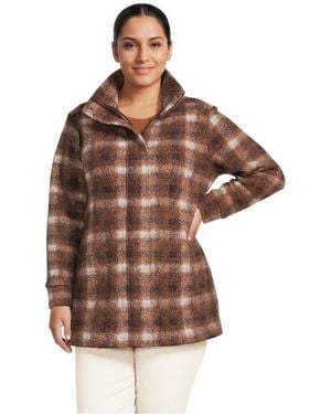 Lands' End Plus Size Print Boucle Fleece Coat - Brown