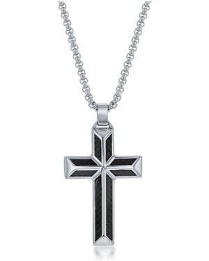 Metallo Stainless Steel Carbon Fiber Cross Necklace - Metallic