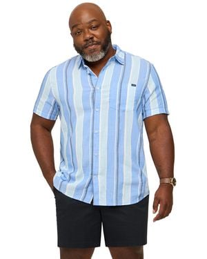 Chubbies Big & Tall The Barnwood Short-sleeve Striped Classic-fit Shirt - Blue