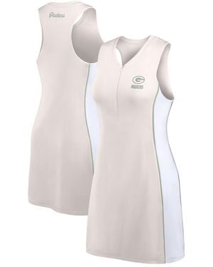 Fanatics Cream Green Bay Packers Studio Boost Athletic Half-zip Dress - White