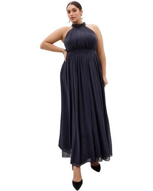 City Chic Plus Size Lucy Halter Pleat-front Maxi Dress - Blue