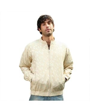 Campus Sutra Cream Mozaic-jacquard Bomber Jacket - Metallic