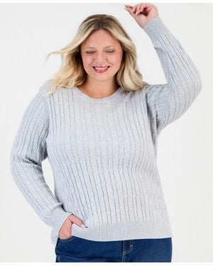 Style & Co. Plus Size Cotton Cable-knit Crewneck Sweater - Gray