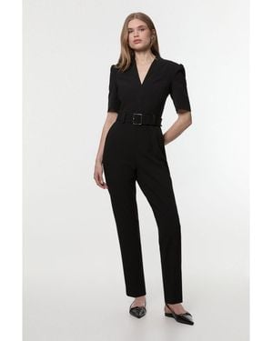 Karen Millen Crepe Belted Jumpsuit - White