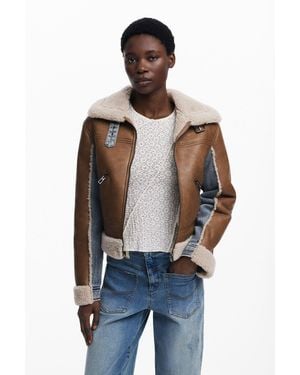 Desigual Combined Shearling Jacket - Blue