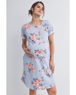 Hello Miss Maternity Floral Short Sleeve T-shirt Dress - White