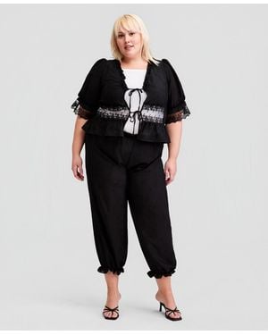 And Now This Trendy Plus Size Embroidered Balloon-leg Pants - Black
