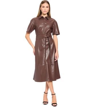 Luxely Faux Leather Short-sleeve Midi Dress - Brown