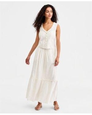 Liverpool Los Angeles Embroidered Cotton Sleeveless Top Embroidered Tiered Cotton Pull On Maxi Skirt - White