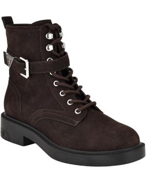 Guess Fellini Buckle Strap Lace-up Combat Booties - Black