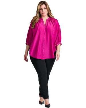 Avenue Plus Size Studded Blouson Sleeve Blouse - Pink