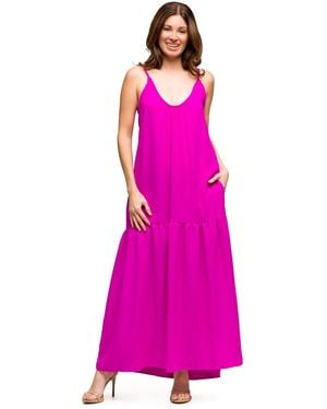 24seven Comfort Apparel Lightweight Spaghetti Strap Pocket Maxi Dress - Pink