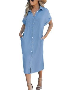 CUPSHE Denim Short Sleeve Button Down Cover Up Dress - Blue